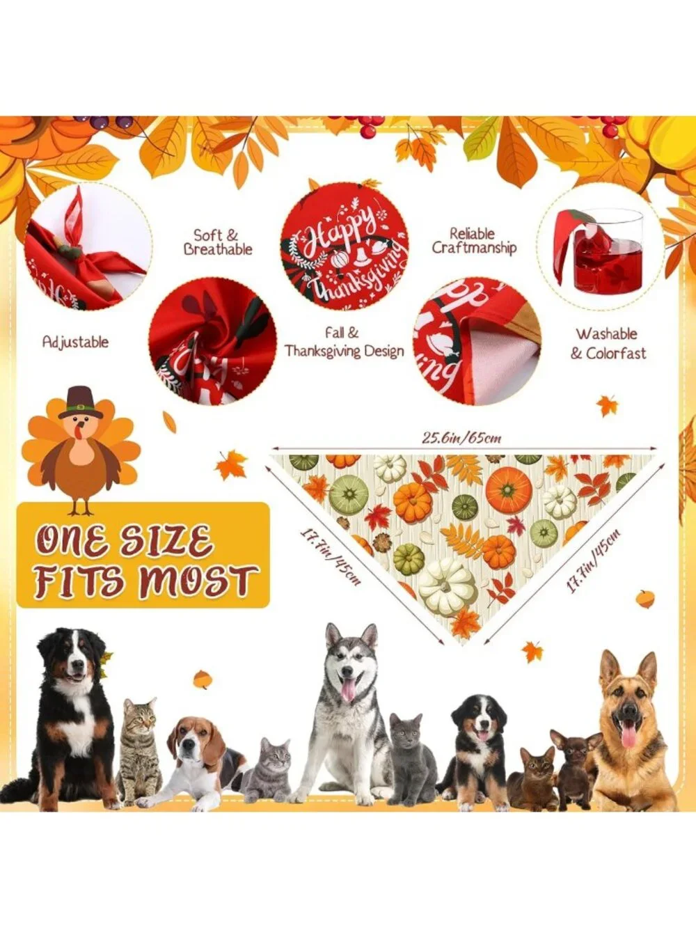120 Pcs Fall Dog Bandanas - Adjustable Pumpkin Triangle Scarves for Pets